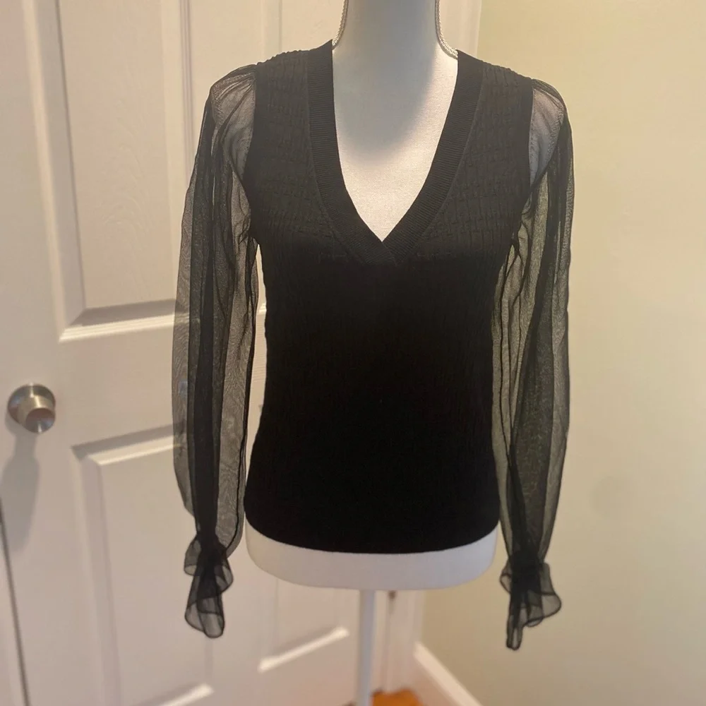 New Anthropologie Maeve Sheer-Sleeve Sweater size M BLACK - Picture 6 of 12